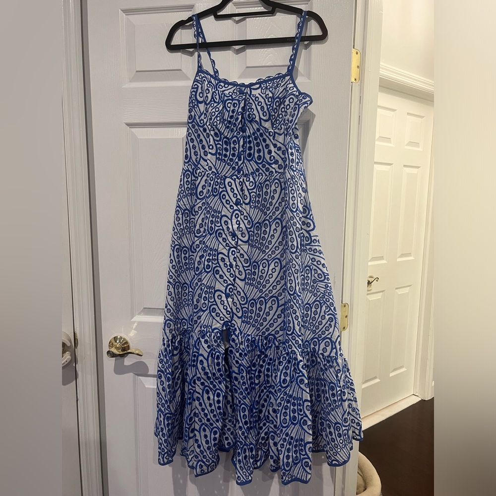 100% cotton blue white lined eyelet dress,Size -L. Never worn but tag removed.